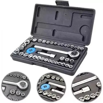 Kit de 40 Peças Chave de Catraca Reversível com Soquetes 1/4