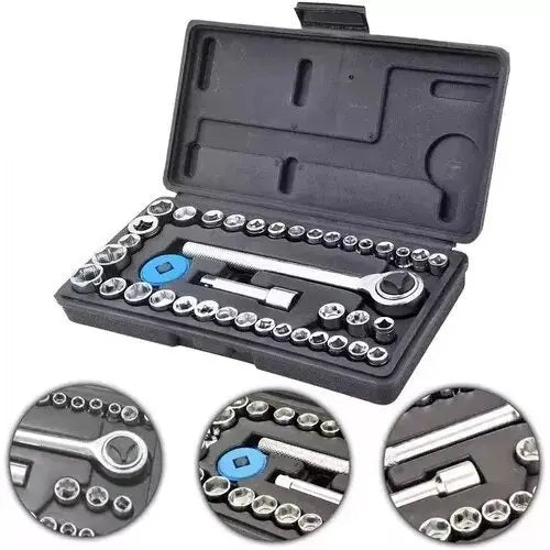 Chave de Catraca Reversível com Soquetes 1/4 - Kit de 40 Peças