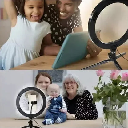 Ring Light 8 Pol + Tripé de Mesa + Suporte para Celular