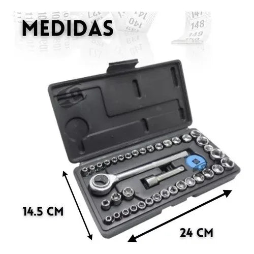 Kit de 40 Peças Chave de Catraca Reversível com Soquetes 1/4