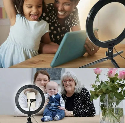 Ring Light LED 20cm 8 Polegadas com Tripé de Mesa e Suporte para Celular - Ideal para Maquiagem, Fotografia e Vídeo