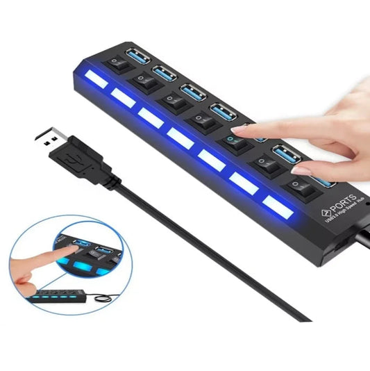 Hub USB 2.0 de 7 Portas para PC - Extensão para HD Externo e Pendrive