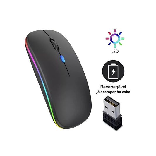 Mouses Wireless Recarregável Led Rgb 2.4 Ghz Sem Fio.