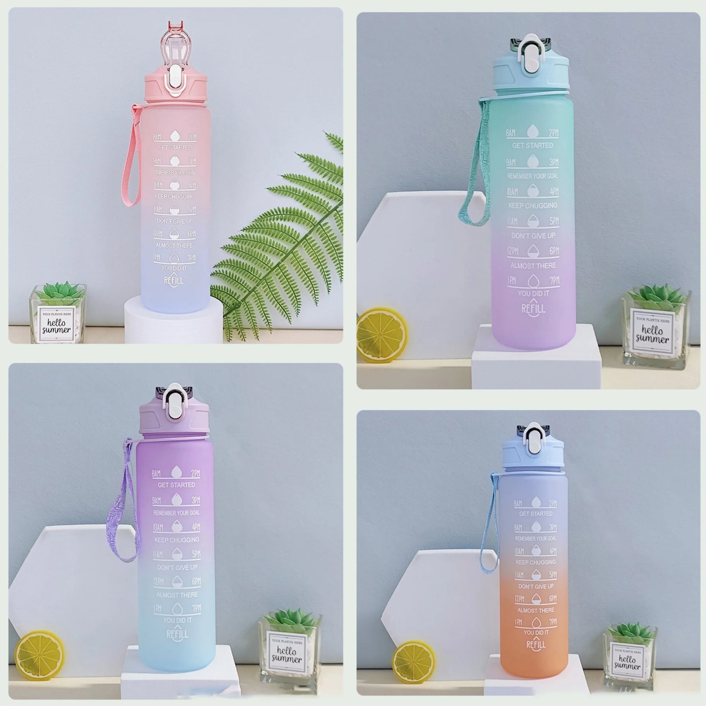 KIT com 3 Garrafas (2L, 900ml, 300ml) - Motivacional com Adesivos 2D e 3D