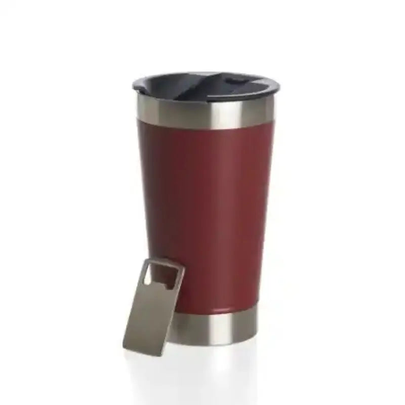 Copo Térmico De Cerveja,  Aço Inox Parede Dupla Com Tampa Semi Aberta 473ml