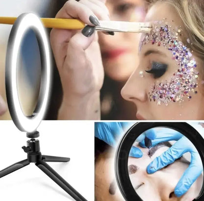 Ring Light LED 20cm 8 Polegadas com Tripé de Mesa e Suporte para Celular - Ideal para Maquiagem, Fotografia e Vídeo