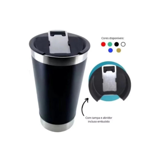 Copo Térmico 473ml com Tampa e Abridor - Mantém Bebidas Geladas ou Quentes por Mais Tempo