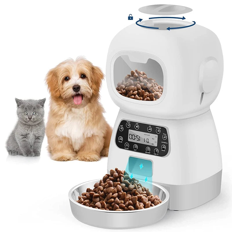 Alimentador automático de 3,5L para cães e gatos pequenos.

Alimentador programável para cães e gatos pequenos.

Dispensador automático de ração para animais de estimação.

Tigela programável para alimentação de pets.

Alimentador automático de 3,5L para pets.