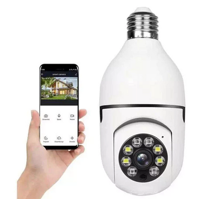 Câmera Segurança Wifi Ip Sem Fio 360 Com Encaixe Lâmpada Bocal Aplicativo Full HD Visão - Bivolt