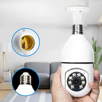 Câmera Segurança Wifi Ip Sem Fio 360 Com Encaixe Lâmpada Bocal Aplicativo Full HD Visão - Bivolt