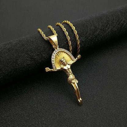 Colar Criativo com Pingente de Cruz de Jesus Cristo – Design Religioso Simples e Elegante para Homens e Mulheres