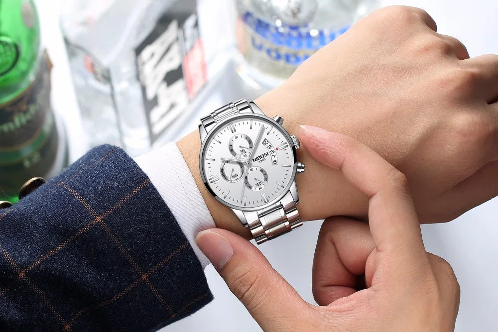 Relógio Masculino NIBOSI de Luxo - Marca Superior, Estilo Militar e Movimento Quartzo