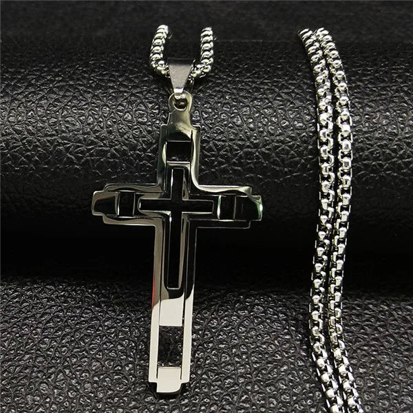 Cruz de Aço Inoxidável – Gargantilha Colar para Homem Banhada a Ouro – Joias Masculinas com Corrente Estilosa (Modelo N1173S02)