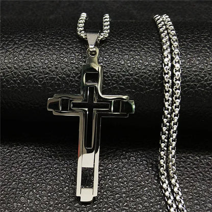 Cruz de Aço Inoxidável – Gargantilha Colar para Homem Banhada a Ouro – Joias Masculinas com Corrente Estilosa (Modelo N1173S02)