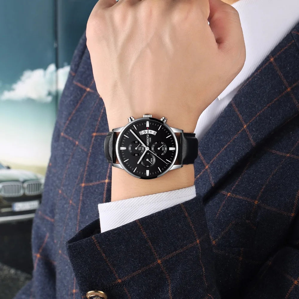 Relógio Masculino NIBOSI de Luxo - Marca Superior, Estilo Militar e Movimento Quartzo