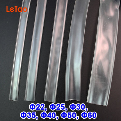 Tubo termo retrátil transparente, diâmetro 12mm - 30mm, 1 metro