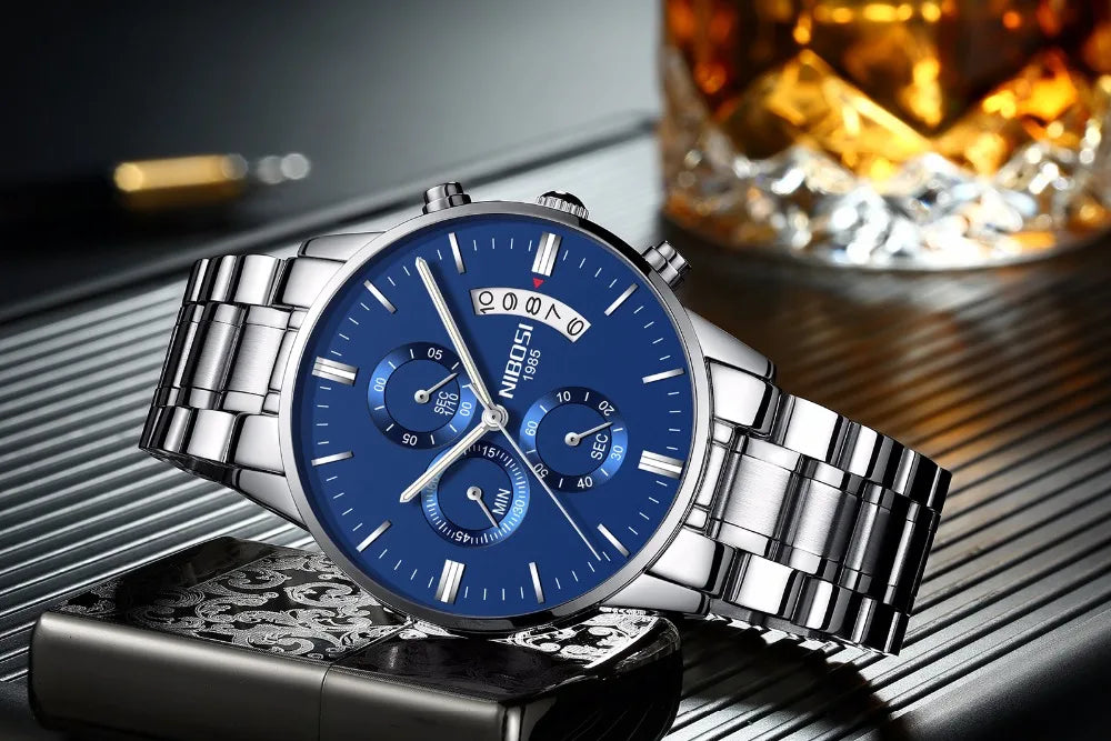 Relógio Masculino NIBOSI de Luxo - Marca Superior, Estilo Militar e Movimento Quartzo