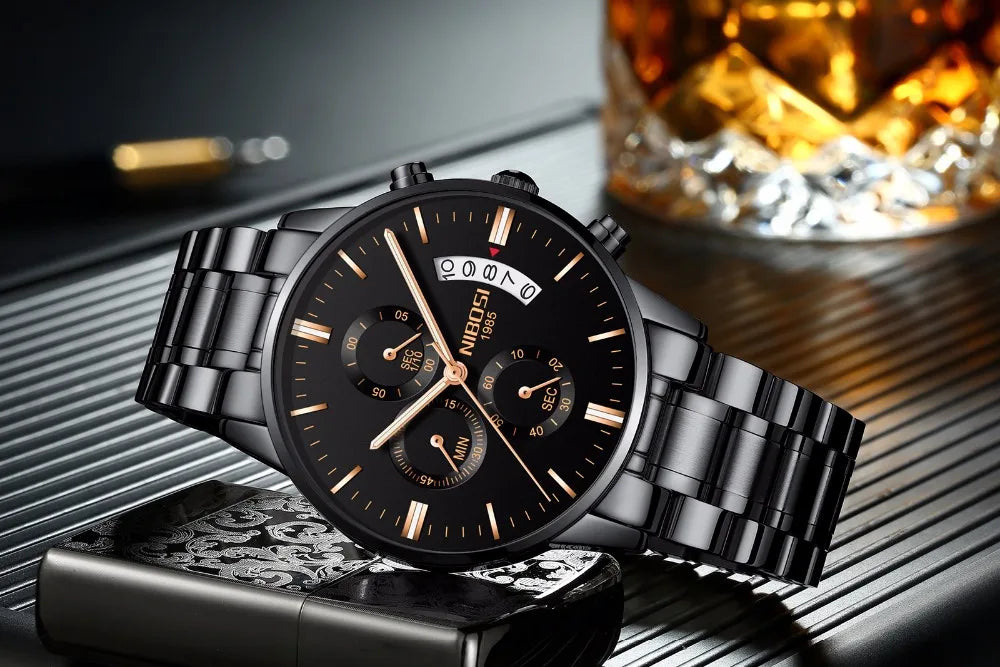 Relógio Masculino NIBOSI de Luxo - Marca Superior, Estilo Militar e Movimento Quartzo