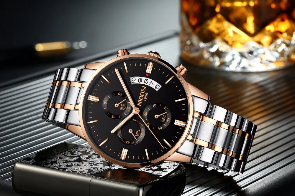 Relógio Masculino NIBOSI de Luxo - Marca Superior, Estilo Militar e Movimento Quartzo
