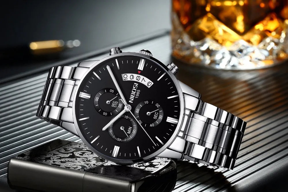 Relógio Masculino NIBOSI de Luxo - Marca Superior, Estilo Militar e Movimento Quartzo