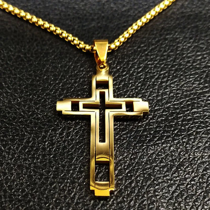 Cruz de Aço Inoxidável – Gargantilha Colar para Homem Banhada a Ouro – Joias Masculinas com Corrente Estilosa (Modelo N1173S02)