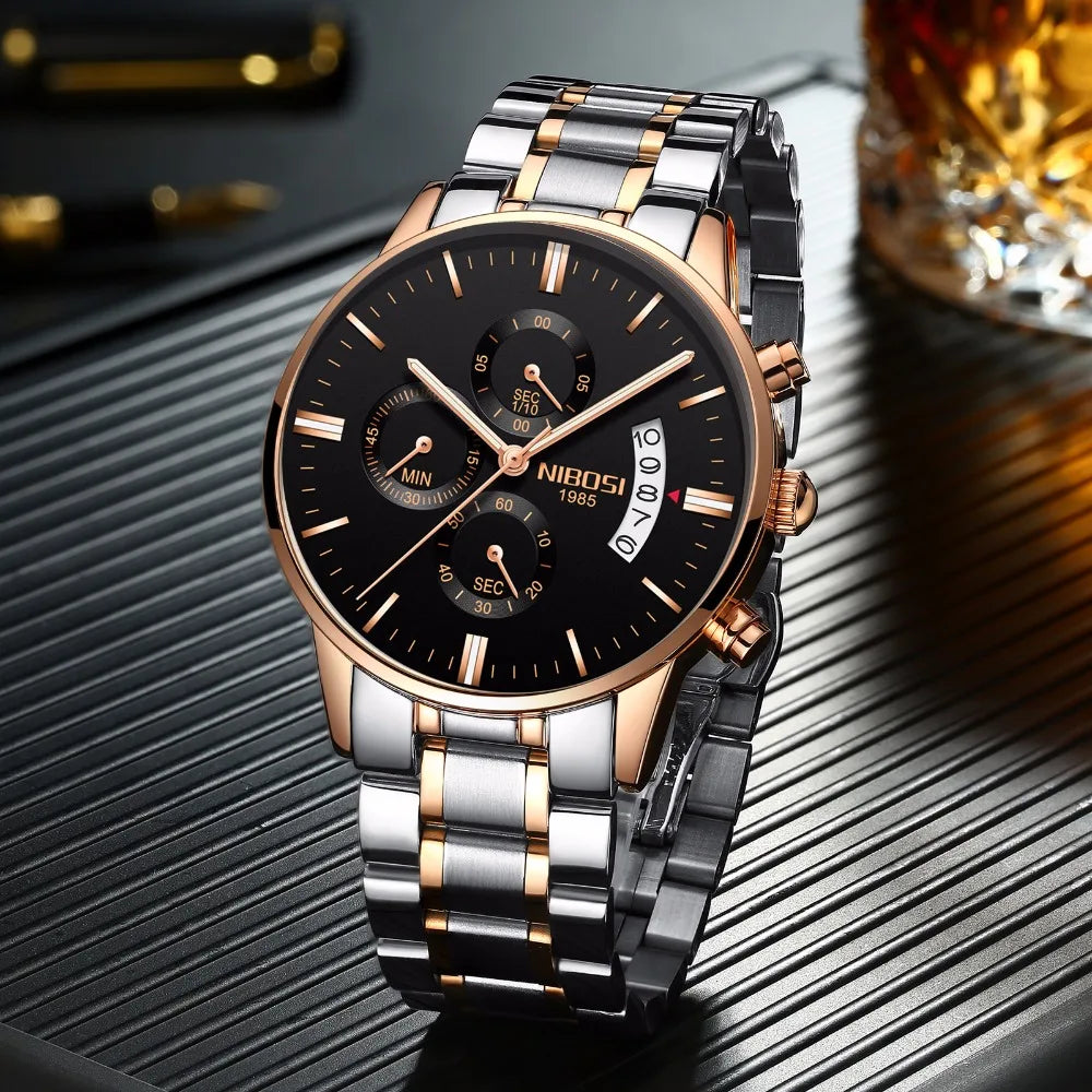 Relógio Masculino NIBOSI de Luxo - Marca Superior, Estilo Militar e Movimento Quartzo