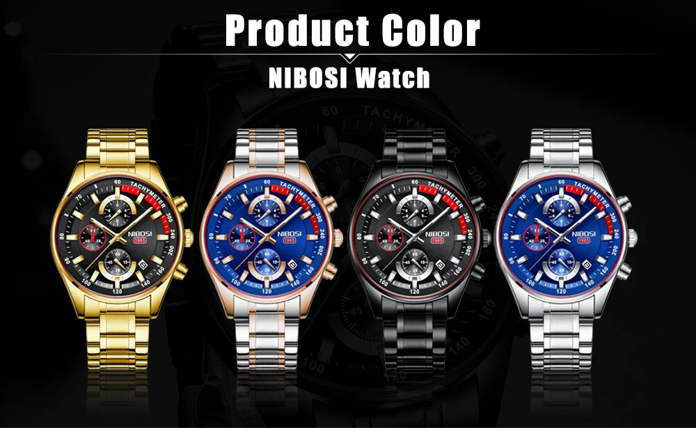 Relógio Masculino Nibosi Ouro Militar - Cronógrafo de Luxo em Aço Inoxidável com Movimento Quartzo