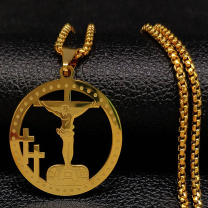 Cruz de Aço Inoxidável – Gargantilha Colar para Homem Banhada a Ouro – Joias Masculinas com Corrente Estilosa (Modelo N1173S02)