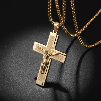 Colar Criativo com Pingente de Cruz de Jesus Cristo – Design Religioso Simples e Elegante para Homens e Mulheres