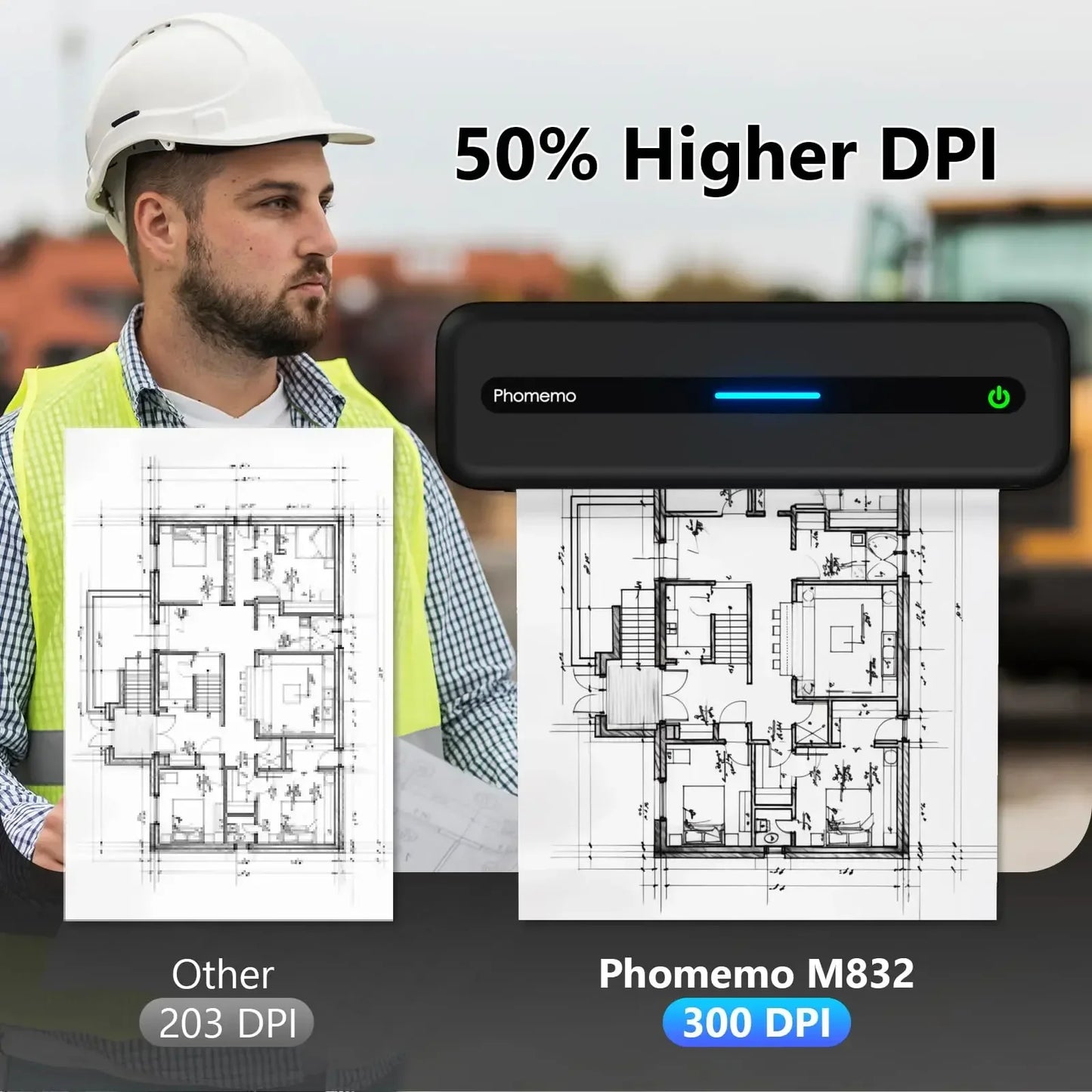 Phomemo M08F Impressora Térmica Portátil + Papel Térmico 50/80/110mm A4 Secagem Rápida - Compatível com M832/M834/M835 - Ideal para Estudo e Trabalho