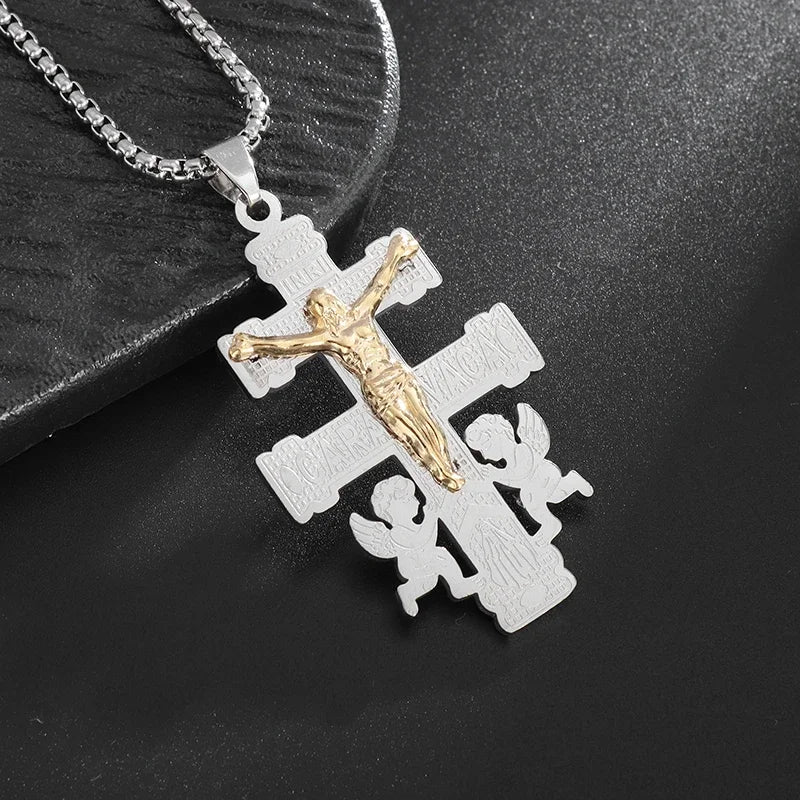 Colar Criativo com Pingente de Cruz de Jesus Cristo – Design Religioso Simples e Elegante para Homens e Mulheres
