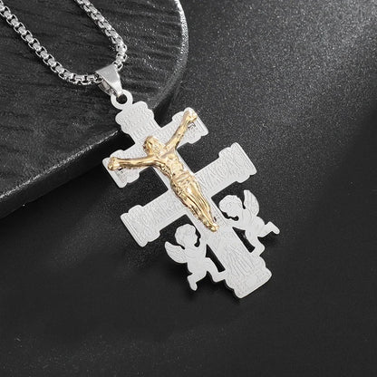 Colar Criativo com Pingente de Cruz de Jesus Cristo – Design Religioso Simples e Elegante para Homens e Mulheres