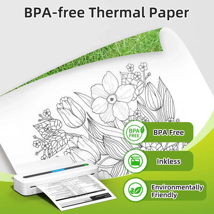 Phomemo M08F Impressora Térmica Portátil + Papel Térmico 50/80/110mm A4 Secagem Rápida - Compatível com M832/M834/M835 - Ideal para Estudo e Trabalho