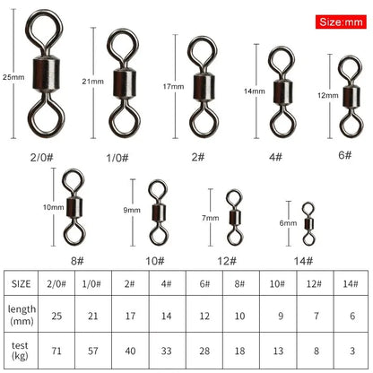 Girador para Pesca, aço inoxidável, conector sólido, 50Pcs.