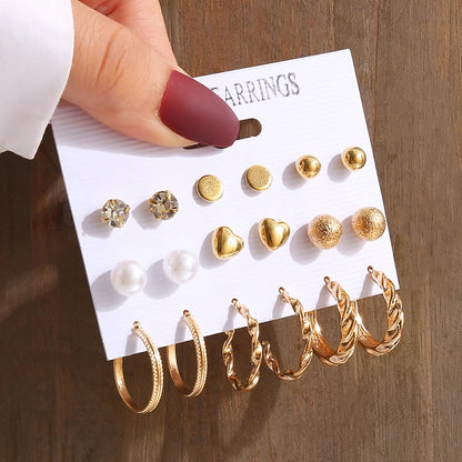 onjunto de Brincos Geométricos Vintage com Pérola – Dourados, Fio de Metal, Brincos Pendurados para Mulheres – Joias Elegantes para Festas