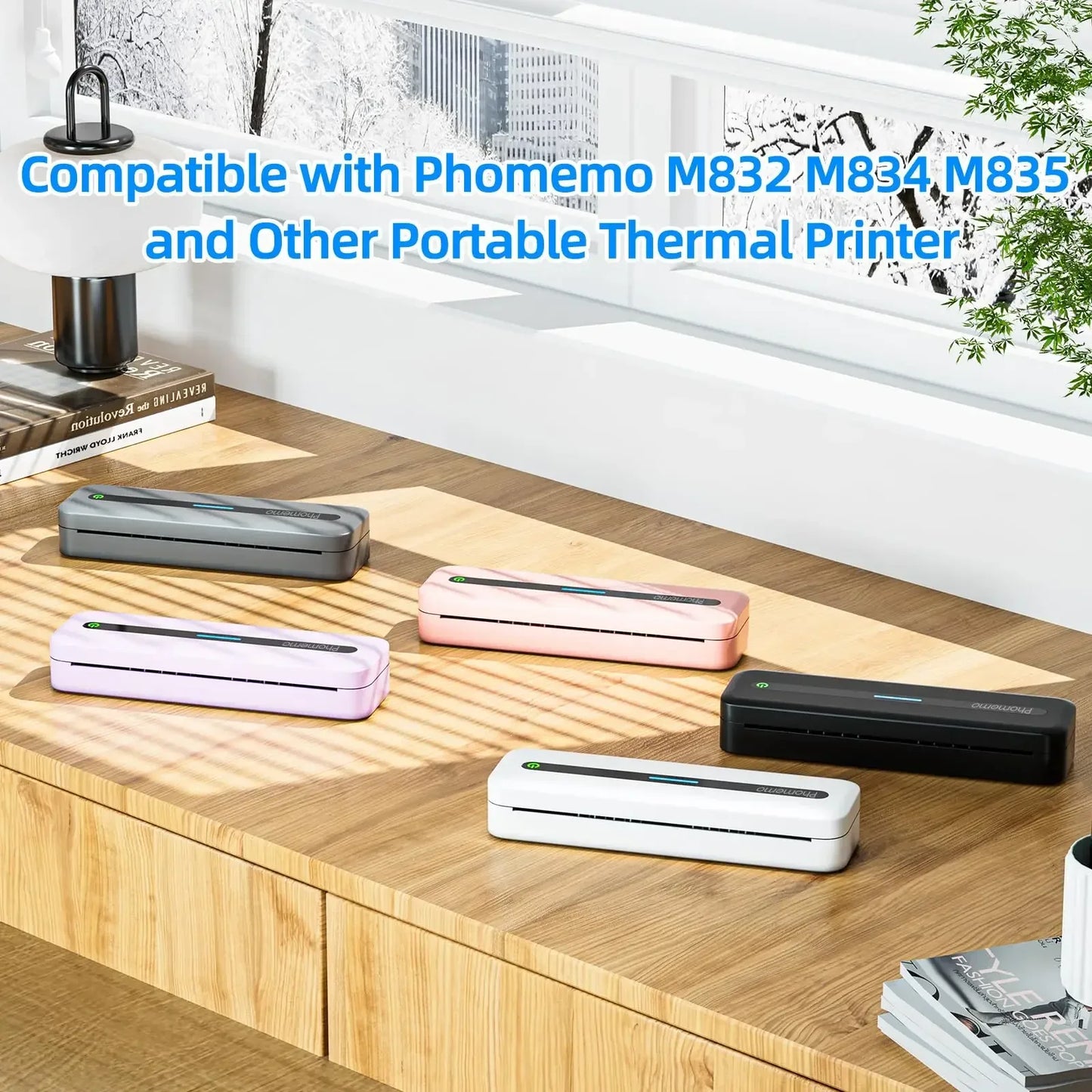 Phomemo M08F Impressora Térmica Portátil + Papel Térmico 50/80/110mm A4 Secagem Rápida - Compatível com M832/M834/M835 - Ideal para Estudo e Trabalho