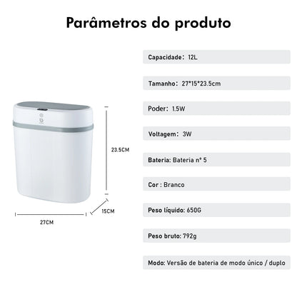 Lixeira Automática com Sensor, Lixeira de Banheiro, Lixeira Automática, Lixeira para Cozinha, Lixeira Inteligente com Sensor, 12L