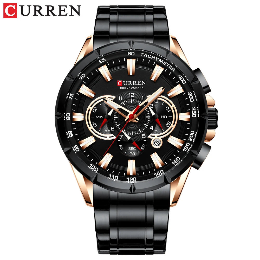 Relógio Masculino Curren 8363 - Aço Inoxidável, Luxuoso e Multifuncional com Movimento Quartzo