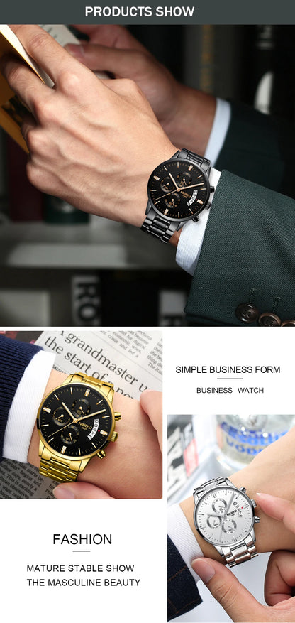 Nibosi relógios masculinos de luxo marca superior relogio masculino famoso moda casual vestido relógio militar quartzo relógios pulso saat