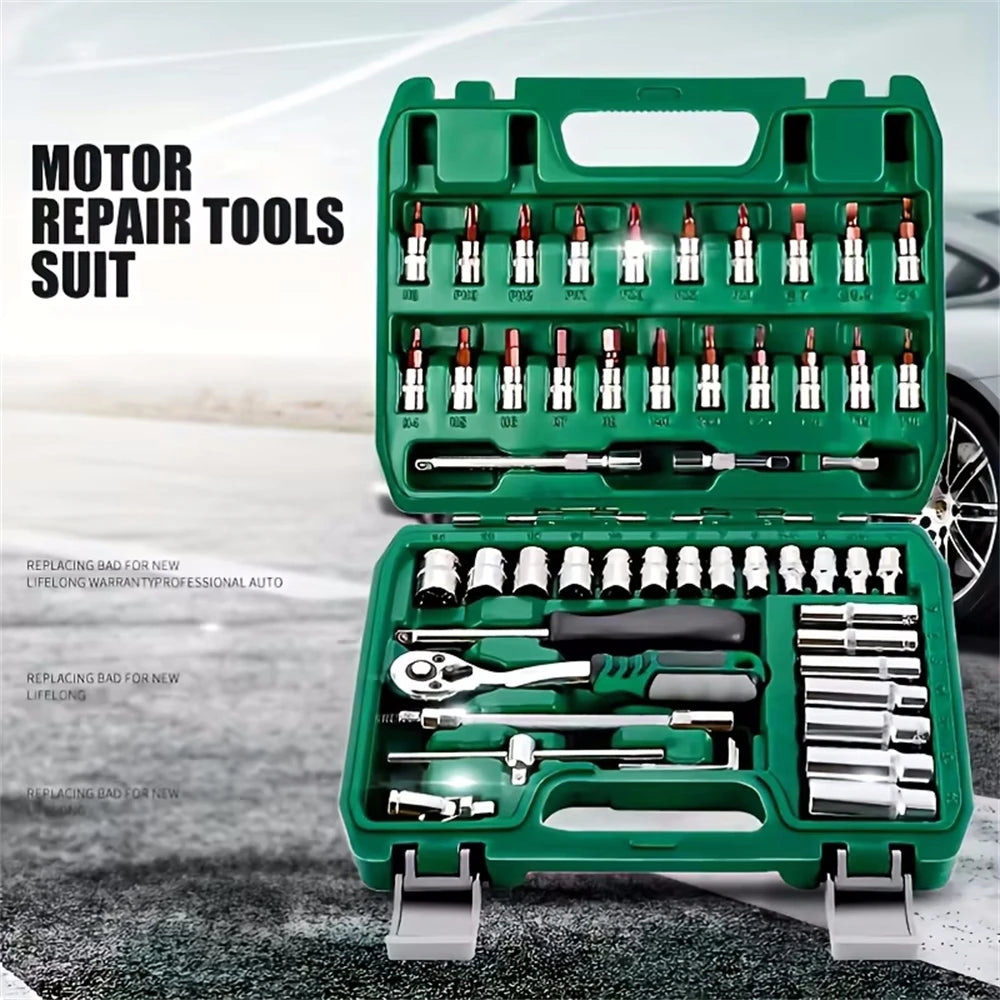 46 peças conjunto de chave de catraca de soquete de unidade de 1/4 de polegada, com conjunto de soquete de broca métrica e barra de extensão para reparo de automóveis