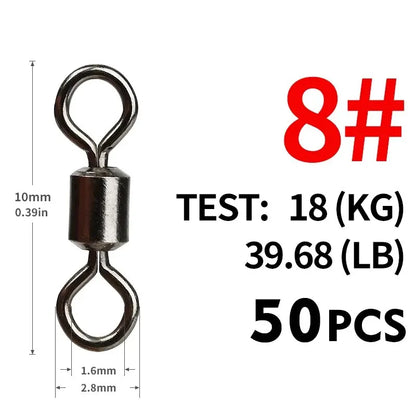 Girador para Pesca, aço inoxidável, conector sólido, 50Pcs.