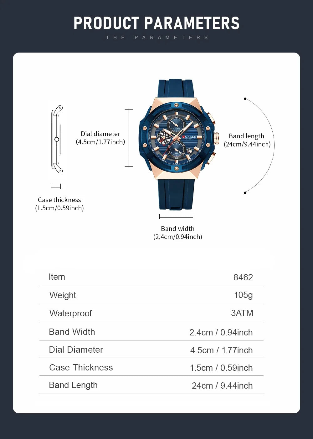Relógio Masculino CURREN - Moda Esportes, Multifuncional, Cronógrafo com Pulseira de Silicone e Mostrador Luminoso