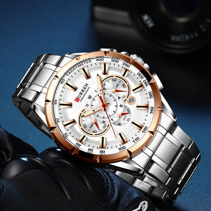 Relógio Masculino Curren 8363 - Aço Inoxidável, Luxuoso e Multifuncional com Movimento Quartzo