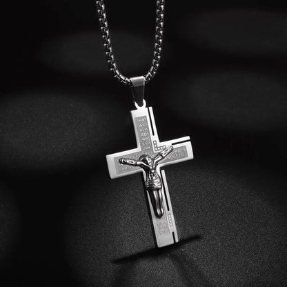 Colar Criativo com Pingente de Cruz de Jesus Cristo – Design Religioso Simples e Elegante para Homens e Mulheres