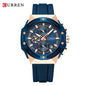 Relógio Masculino CURREN - Moda Esportes, Multifuncional, Cronógrafo com Pulseira de Silicone e Mostrador Luminoso