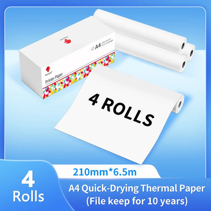 Phomemo M08F Impressora Térmica Portátil + Papel Térmico 50/80/110mm A4 Secagem Rápida - Compatível com M832/M834/M835 - Ideal para Estudo e Trabalho