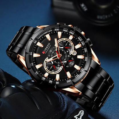 Relógio Masculino Curren 8363 - Aço Inoxidável, Luxuoso e Multifuncional com Movimento Quartzo