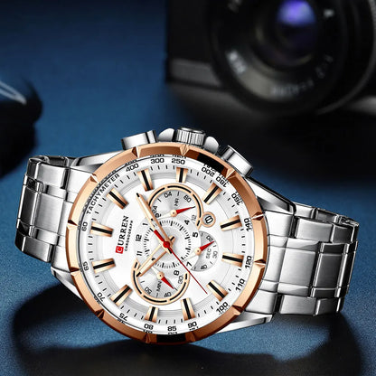 Relógio Masculino Curren 8363 - Aço Inoxidável, Luxuoso e Multifuncional com Movimento Quartzo