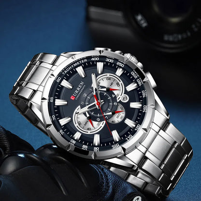 Relógio Masculino Curren 8363 - Aço Inoxidável, Luxuoso e Multifuncional com Movimento Quartzo