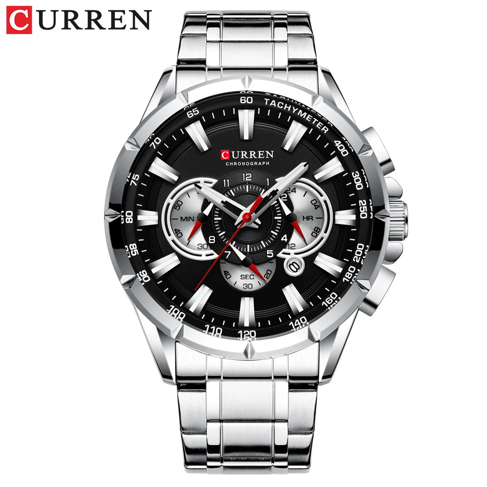 Relógio Masculino Curren 8363 - Aço Inoxidável, Luxuoso e Multifuncional com Movimento Quartzo